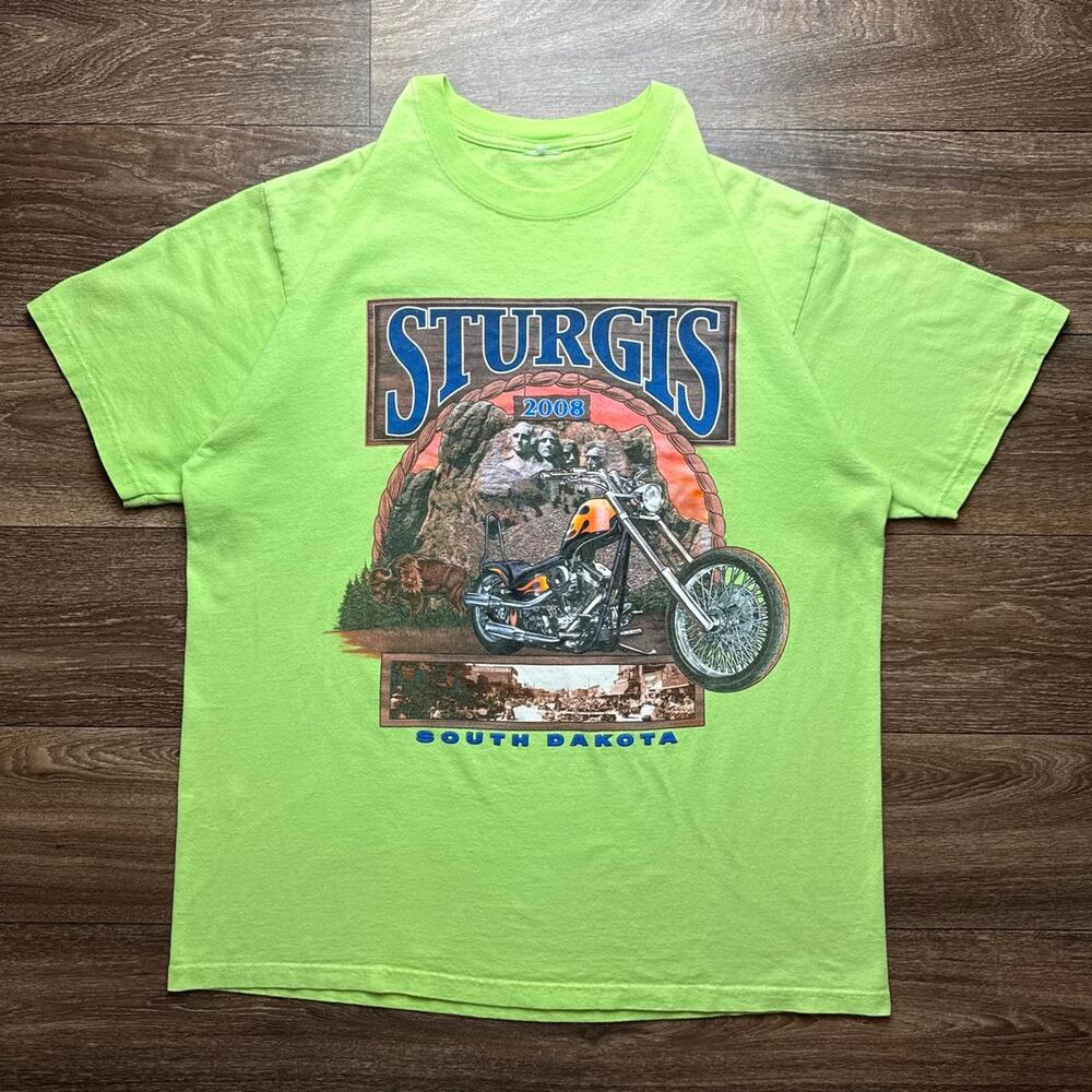 Lime Green 2008 Sturgis South Dakota Motorcycle Biker Graphic Tee